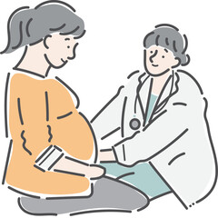 産婦人科　妊婦　説明する医師　女医　女性　イラスト
