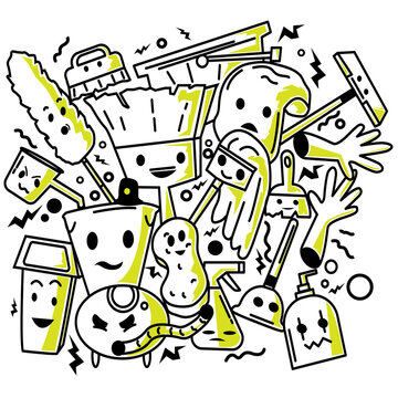 cleaning supplies cartoon doodle style clip art preview