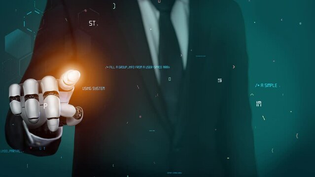 Futuristic robot artificial intelligence revolutionary AI technology development and machine learning concept. Global robotic bionic science research for future of human life. 3D rendering graphic.