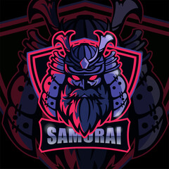 Bearded samurai head mascot logo design for esport