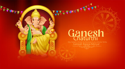 Obraz na płótnie Canvas illustration of Lord Ganpati for Happy Ganesh Chaturthi Indian festival 