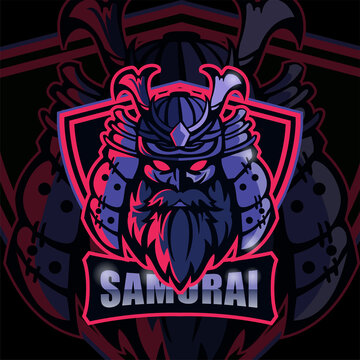 Bearded samurai head mascot logo design for esport