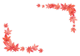 紅葉の葉　水彩　フレーム　コピースペース　イラスト　白背景　手書き