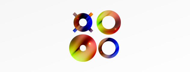 Minimal geometric abstract background. Shiny and glossy circle, line and round shapes design. Trendy techno business template for wallpaper, banner, background or landing