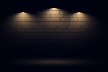 three warm focus light effect on brick wall background
