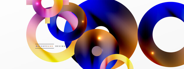 Minimal geometric abstract background. Shiny and glossy circle, line and round shapes design. Trendy techno business template for wallpaper, banner, background or landing
