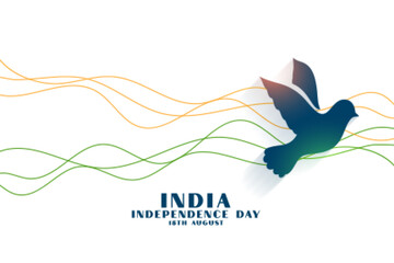 india independence day background in line style with flying peace bird