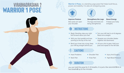 Warrior 2 Pose Guide and benefits: Yoga poses vector illustration