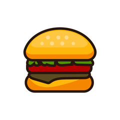 Delicious burger flat icon. Design template vector