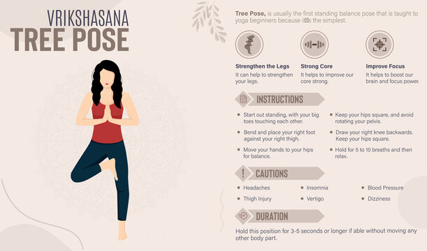 Tree Pose Guide and benefits: Yoga poses vector illustration