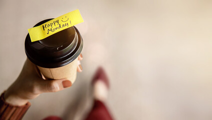 Happy Monday. Happiness Mind, Enjoying Life and Start the day Concept present by the Coffee Cup....