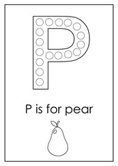 Learning English alphabet for kids. Letter P. Dot marker activity.