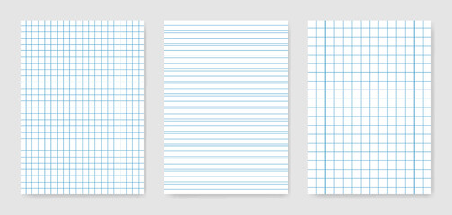 Set of blank graphical technical paper sheet for data representation