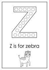Learning English alphabet for kids. Letter Z. Dot marker activity.