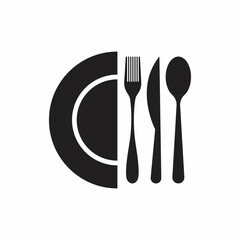 Cutlery icon. Spoon, forks, knife, plate. restaurant business concept