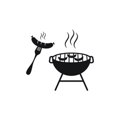 grill and sausage icon illustration, BBQ Grill symbol. isolated on white background