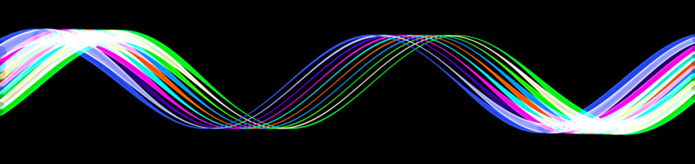 Multicolored line art on black background. Illustration.