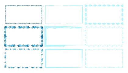 水彩風フレーム横長バリエーションセット（水色）