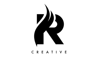 Letter R Logo Icon Design with Swoosh and Creative Curved Cut Shape Vector
