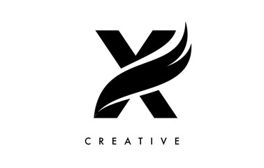 Letter X Logo Icon Design with Swoosh and Creative Curved Cut Shape Vector