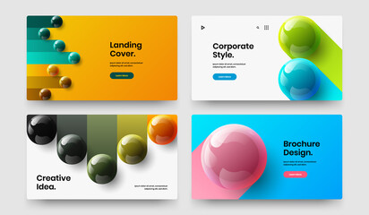 Simple booklet vector design illustration bundle. Clean 3D spheres web banner template composition.