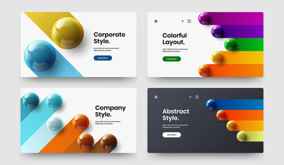 Fresh landing page vector design concept set. Abstract 3D balls web banner layout composition.