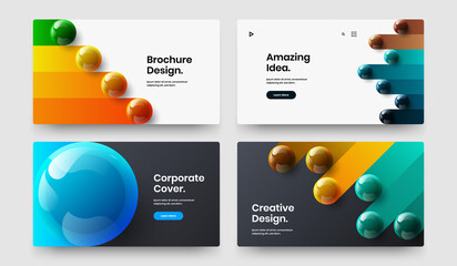 Premium website screen design vector template set. Fresh 3D balls site layout composition.