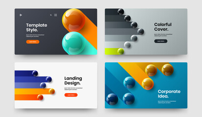 Minimalistic corporate brochure design vector layout set. Colorful realistic balls front page illustration collection.
