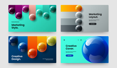 Geometric flyer design vector template bundle. Modern 3D spheres company identity concept set.