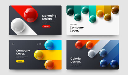 Minimalistic 3D balls journal cover layout set. Isolated pamphlet vector design template bundle.