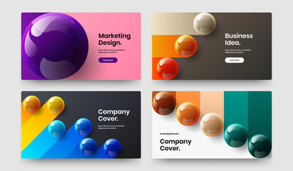 Fresh 3D spheres flyer illustration bundle. Bright corporate identity design vector concept set.