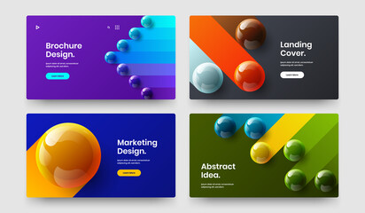 Bright 3D spheres web banner concept composition. Simple postcard vector design layout set.