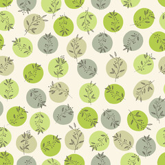 Abstract vector pattern with hand drawn leaves and dots. Floral seamless texture.