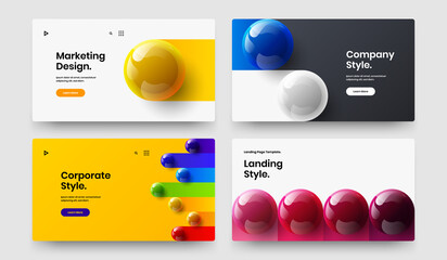Simple company cover vector design layout set. Minimalistic realistic spheres website screen template collection.