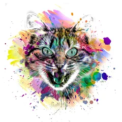 Poster Cat head with colorful creative abstract element on white background © reznik_val