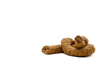 Plastic poop isolated on white background. Selective focus.