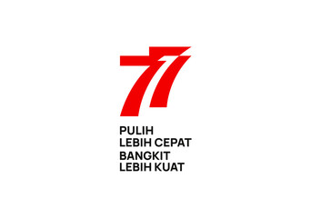 Jakarta, Indonesia: August 17, 2022: Anniversary Logo of Republic of Indonesia. Independence Day. 77 Years. Pulih Lebih Cepat, Bangkit Lebih Kuat (Translate: Recover Faster, Rise Stronger). Vector.