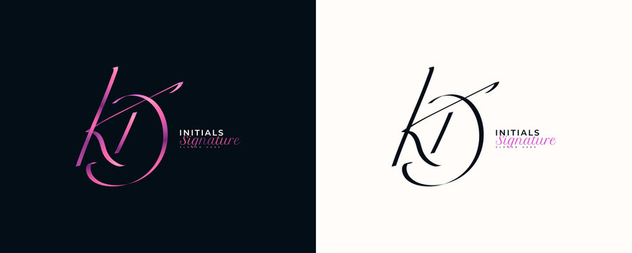 KD Initial Signature Logo Design with Elegant and Minimalist Handwriting Style. Initial K and D Logo Design for Wedding, Fashion, Jewelry, Boutique and Business Brand Identity