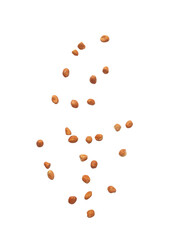 Falling peanuts isolated on white background with clipping path.
