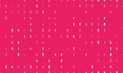 Seamless background pattern of evenly spaced white pants symbols of different sizes and opacity. Vector illustration on pink background with stars