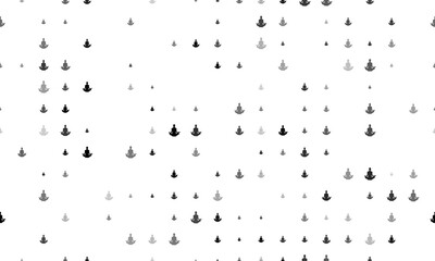 Seamless background pattern of evenly spaced black yoga symbols of different sizes and opacity. Vector illustration on white background