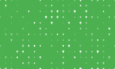 Seamless background pattern of evenly spaced white kite symbols of different sizes and opacity. Vector illustration on green background with stars