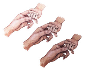 Mom holds the hand of a newborn baby. Isolated elements on a white background. Family illustrations for a baby shower.
