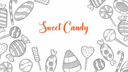 sweet candy set collection with hand drawn sketch for background banner template poster
