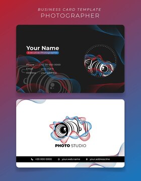 ID card or business card template for photographer with camera illustration design