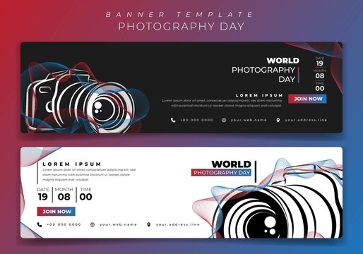 Banner template in landscape design with black and white background for world photography day design