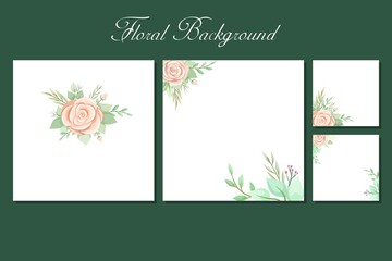 Square background with rose and greenery frame border for social media post template, greeting card, wedding or engagement invitation and poster design