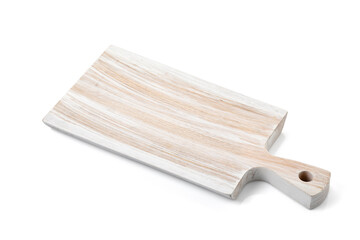 wooden tray for serving food pizza on white background with path
