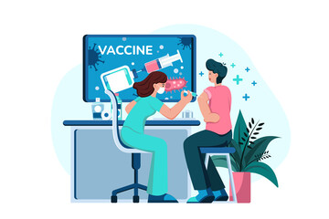 Doctor Is Injecting A Vaccine Into His Patient Illustration concept