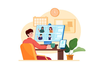 Fototapeta premium Online Conference Meeting Illustration concept